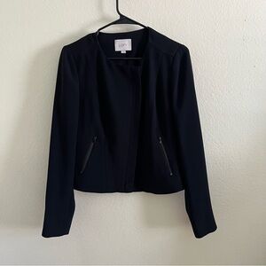LOFT Moto Style Black Asymmetrical Front Zipper Blazer Size 2